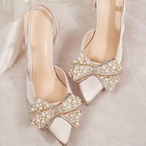 Elegant Pearl-Embellished Slingback Heels